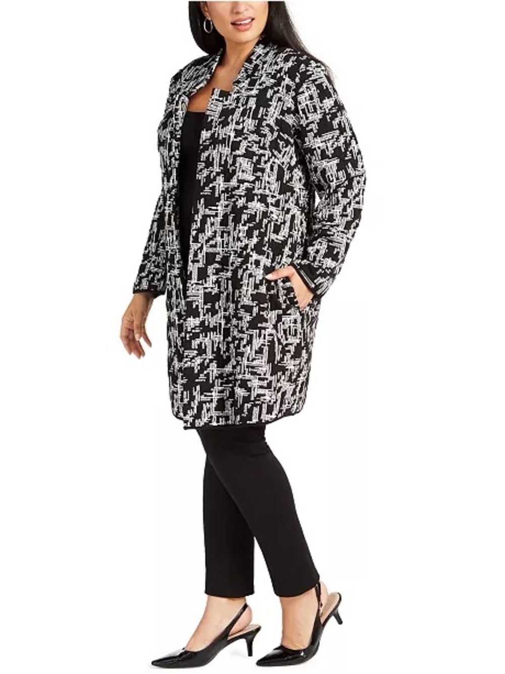 NEW Alfani Plus Black and White Jacquard Open-Front Jacket Cardigan Long Size XL - Picture 2 of 14